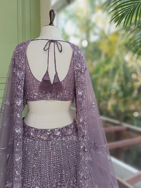 Lavika Purple Net Lehenga Set with Detailed Sequin Work