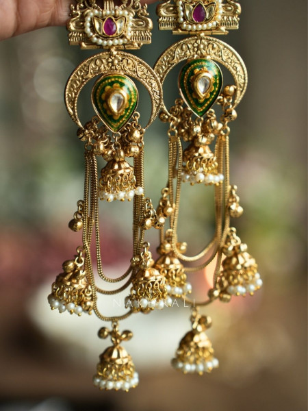 Alora Navy Stone Long Kashmiri Earring