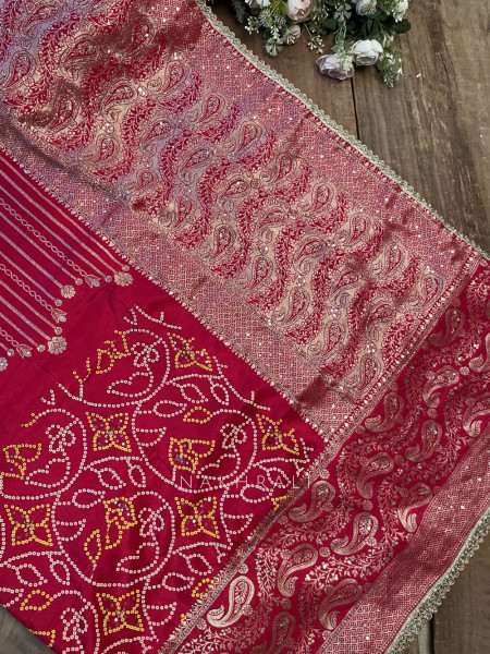 Bhavika Magenta Bandhani Saree with Zari Weave