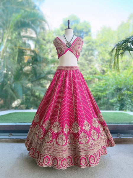 Ritambari Rani Pink Raw Silk Bridal Lehenga