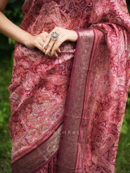 Rudra Red Silk Saree with Brocade Border and Stone Work