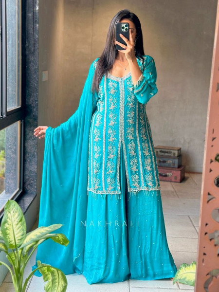 Aashvi Rama Palazzo Suit Set with Intricate Embroidery