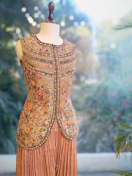 Roselle Pink Indo-Western Palazzo Set with Embroidered Jacket Top