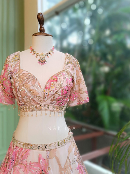 Petalique Pastel Pink Organza Silk Lehenga Set