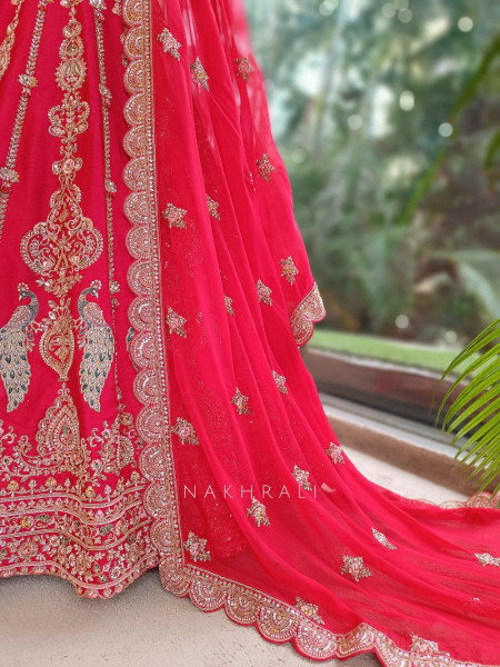 Kritisha Red Raw Silk & Soft Net Bridal Lehenga