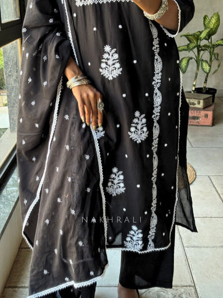 Saesha Black Chikankari Kurta Set with Dupatta