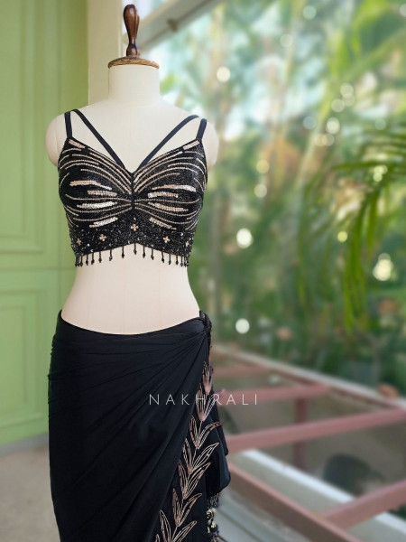 Cosmo  Black Pre-Draped Saree with Corset Blouse