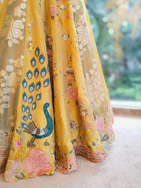 Mehendi Green Net Lehenga Set with Embroidery & Stone Work