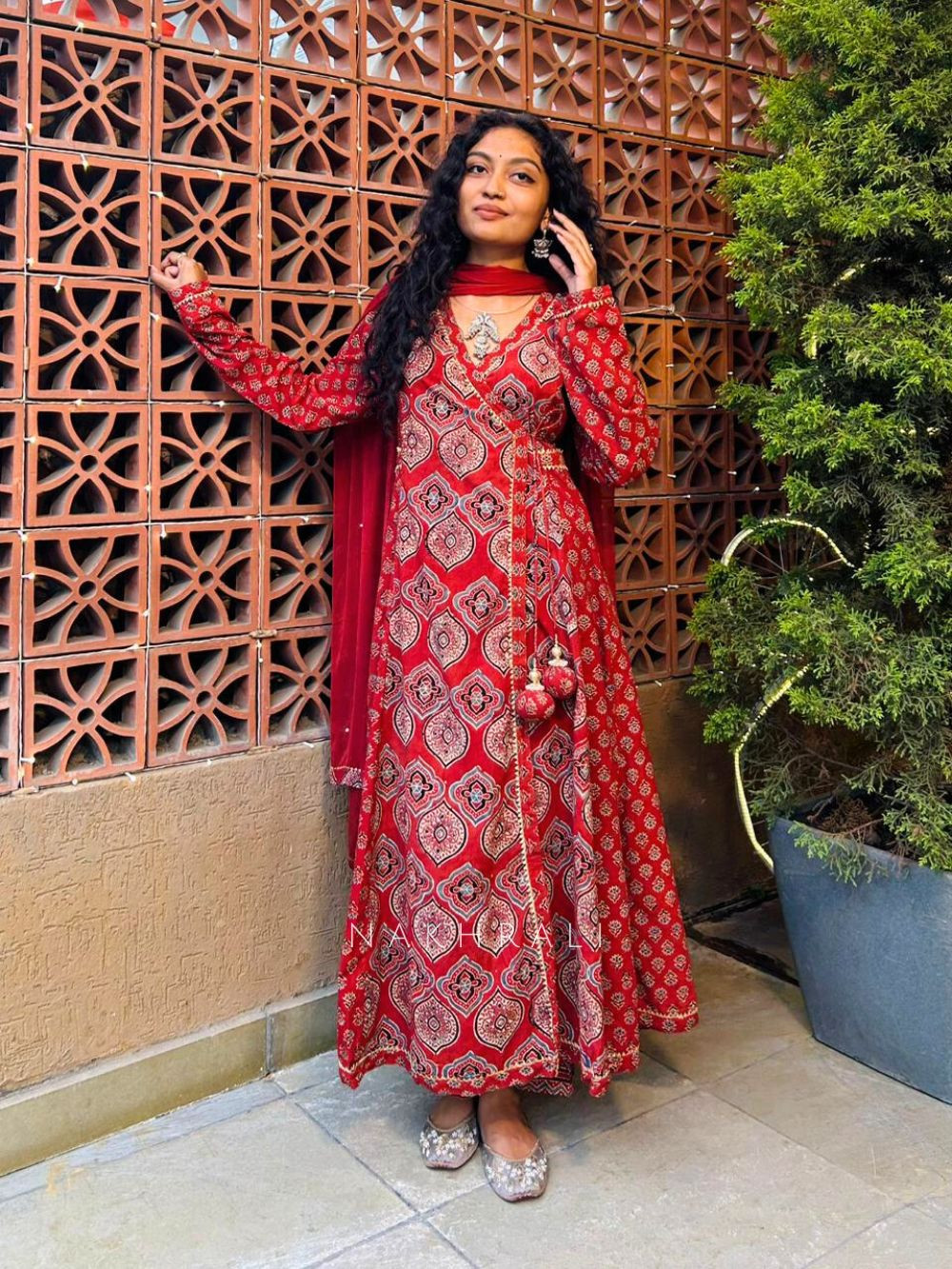 angrakha style maxi dress Mustard Yellow Georgette Angrakha Style Tiered Maxi Dress