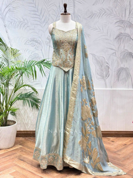 Zehyr Sea Green Embroidered Indo Western Lehenga Set