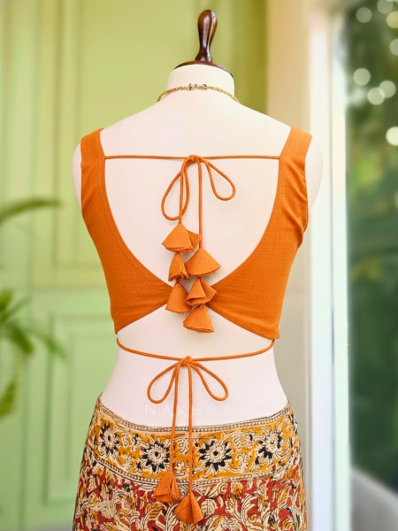 Malika Orange Blouse with Petal Tie-Back Detail