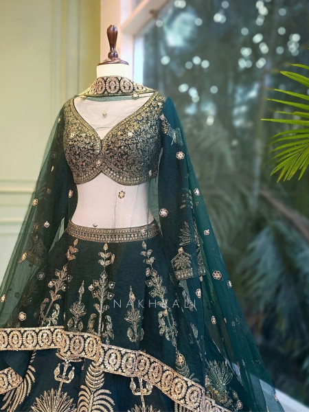 Emerine Green Silk Lehenga with Zari Sequin Work