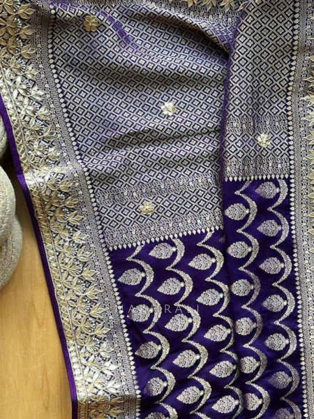 Varnika Purple Banarasi Saree with Gota Border