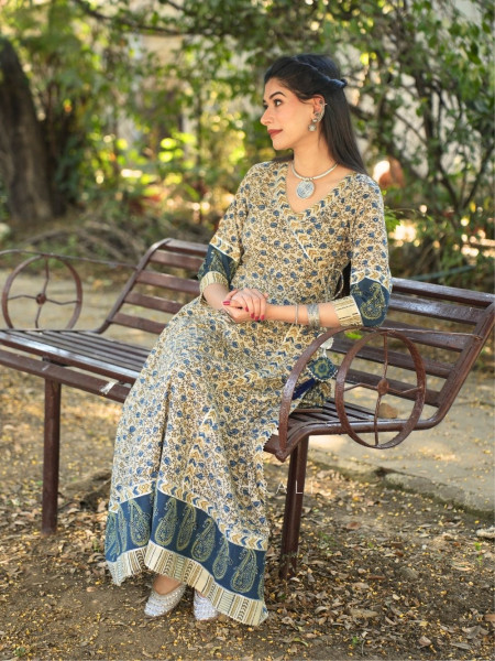 Umrao Cream Angrakha Cotton Kurta