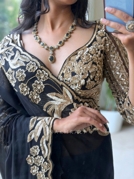 Vespera Black Gilded Illusion Saree