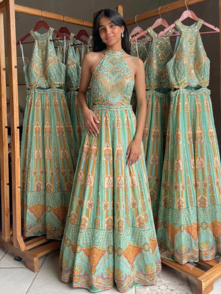 Juliette Green Jumpsuit With Jharokha Print