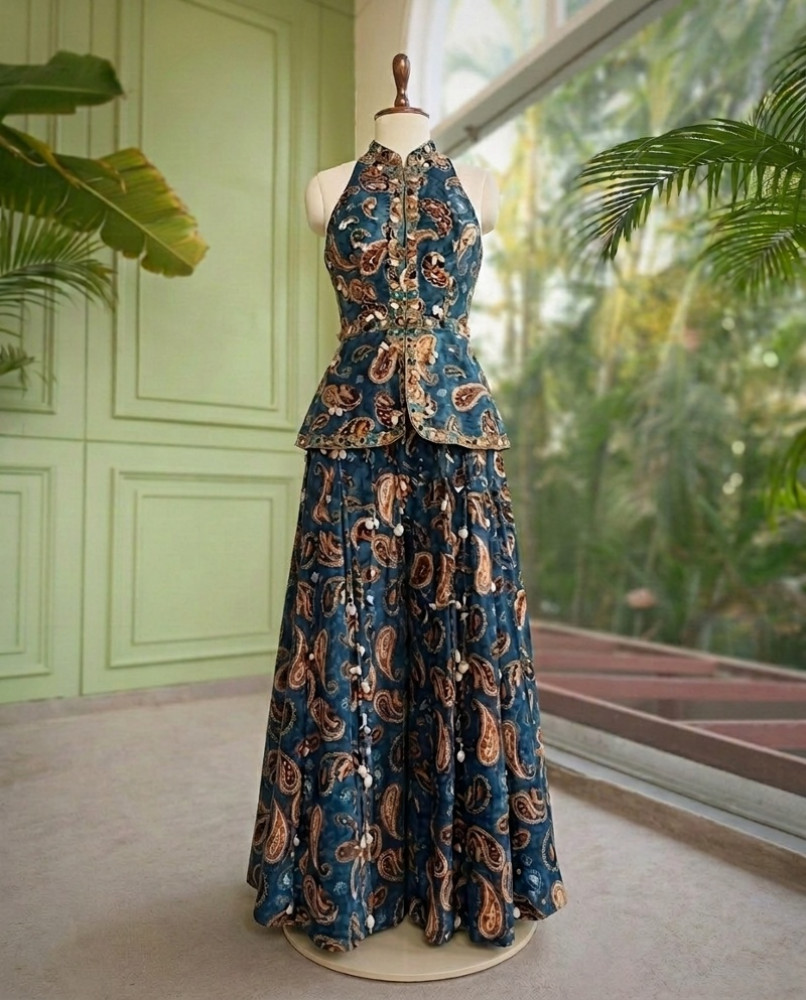 Image of Ila Teal Blue Indo-Western Palazzo Set