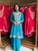 Berry Firozi Georgette &amp; Chinon Silk Anarkali Palazzo Suit Set