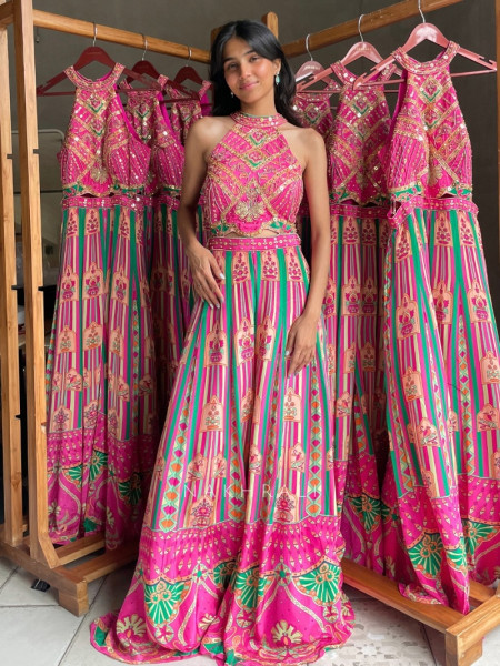 Juliette Magenta Jumpsuit With Jharokha Print