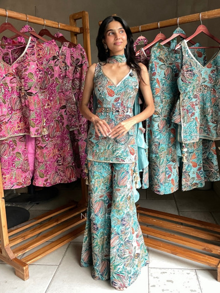 Renaissance Blue Indo Western Palazzo Set