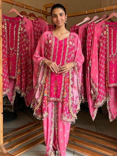 Zafran Blossom Magenta Fusion Tunic Kaftan Set