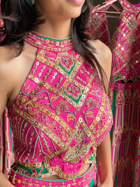 Juliette Magenta Jumpsuit With Jharokha Print