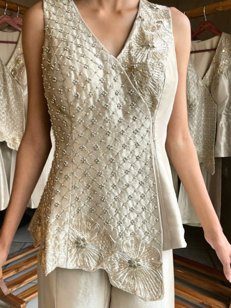 Glaze-Angrakha Pearl-Embellished Tunic Set