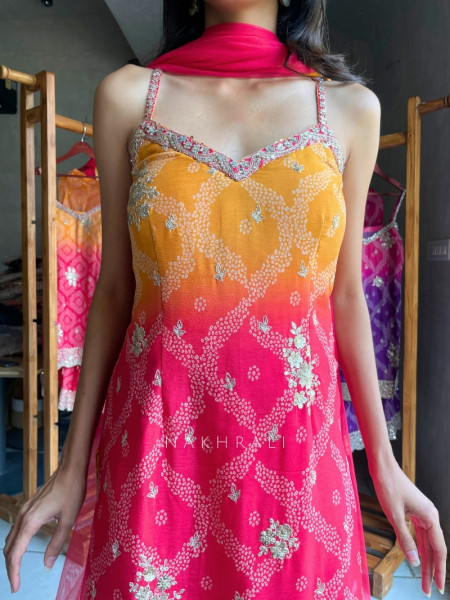 Plum Blossom Ombre Tiered Ensemble Magenta Suit Set