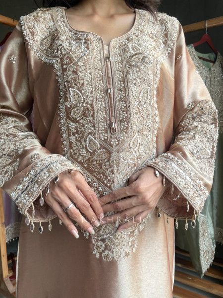 Frost Beige Zardozi Droplet Long Dress