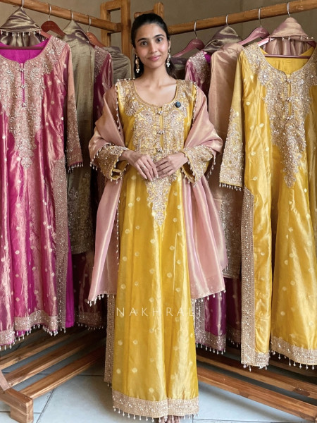 Noor-e-Tissue Yellow Straight Suit Set