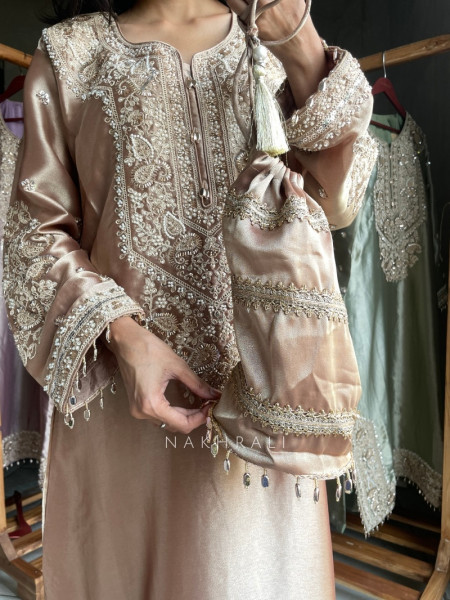 Frost Beige Zardozi Droplet Long Dress
