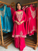 Berry Magenta Georgette &amp; Chinon Silk Anarkali Palazzo Suit Set