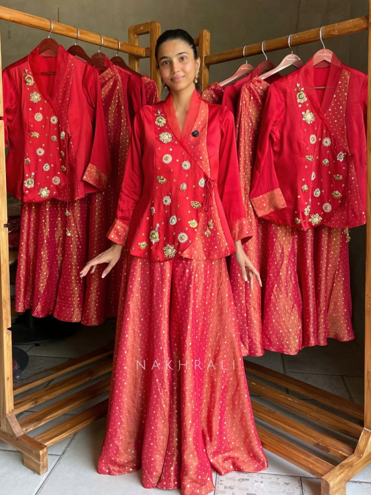 Image of Mirai Red Indo-Western Palazzo Set