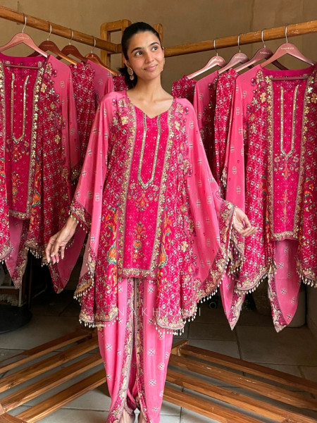 Zafran Blossom Magenta Fusion Tunic Kaftan Set