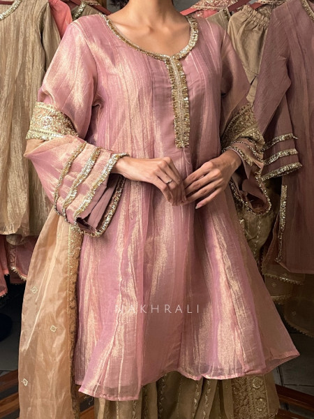 Gildora Pink Tissue Organza Farshi Suit Set