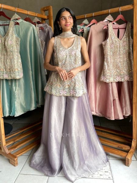 Claystone Purple Tissue Silk Indo-Western Palazzo Set