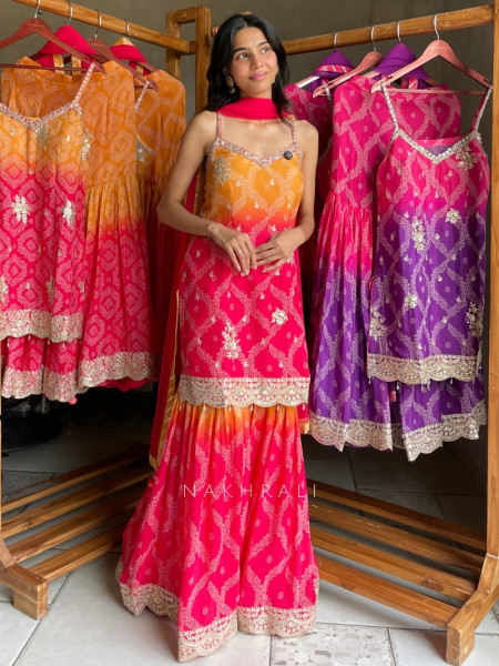 Plum Blossom Ombre Tiered Ensemble Magenta Suit Set