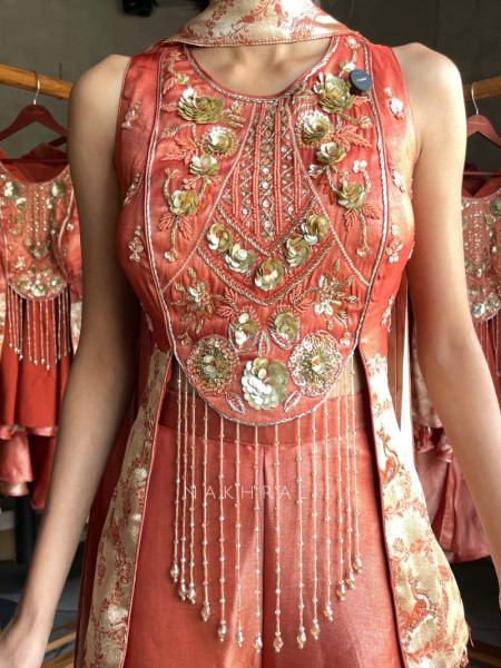 Gaze Rust Indo Western Crop Top Palazzo Set