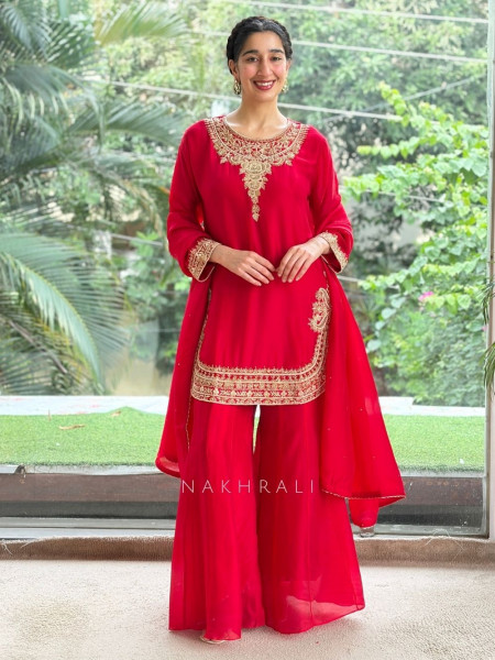 Noor-e-Kanti  Red Chanderi Silk Suit Set