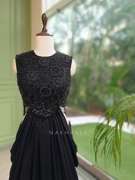 Noirielle Black Indo-Western Crop Top & Skirt Set