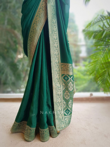 Raga Green Silk Saree with Brocade Motifs