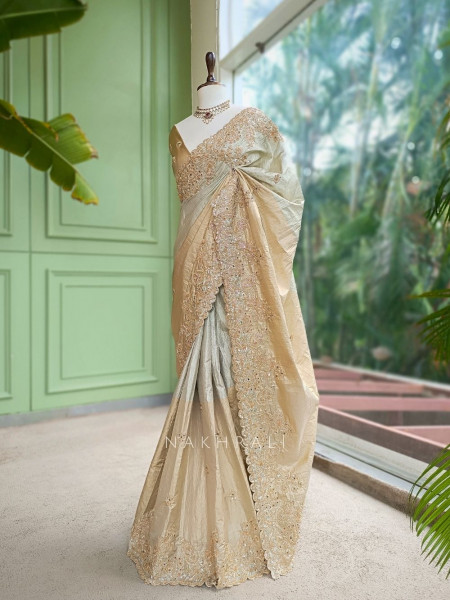 Jalsa Beige Saree With Detailed Embroidery And Running Blouse Piece