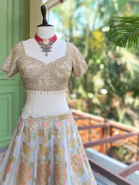 Kashira Golden Lehenga Set with Sequin Cut Dana Work