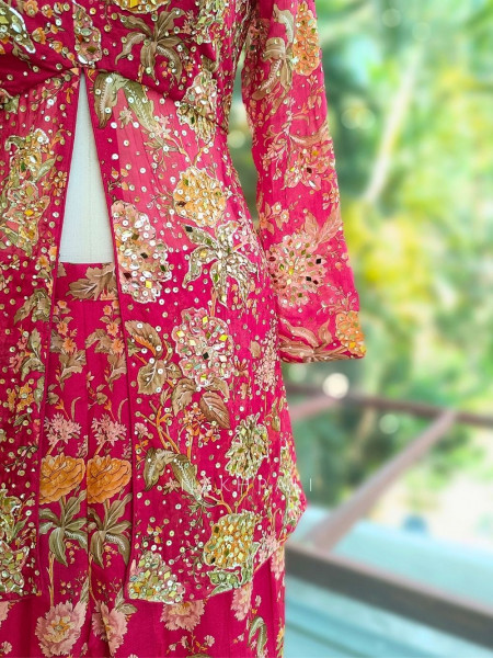 Sumreen Georgette Kurta Palazzo Set With Floral Print with Sequin & Mirror Work