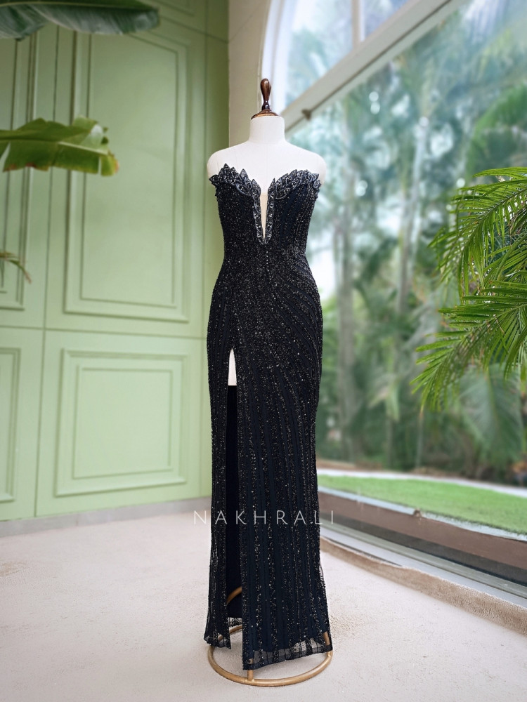 Image of Fuchsia Flame Black Soft Net Gown