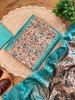 Anara Blue Printed Dress Material with Embroidered Neckline