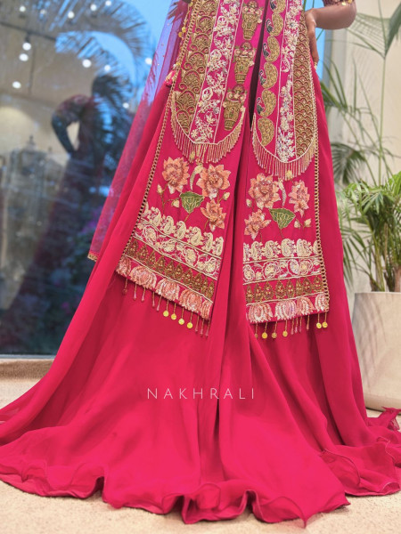 Amane Magenta Embroidered Kurta Palazzo Set with Choker Dupatta