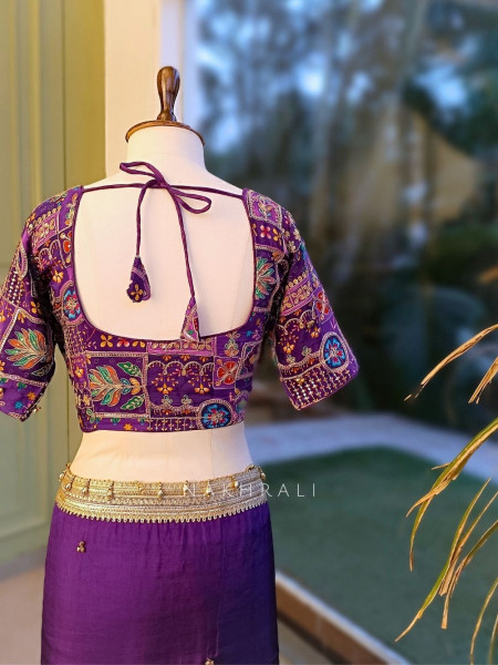 Rati Purple Saree with Gota Patti Border & Multicolor Embroidered Readymade Blouse