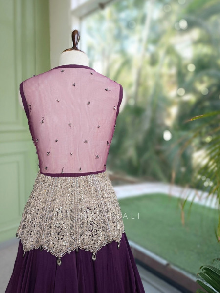 Seravelle Purple Net & Georgette Indo-Western Peplum Lehenga Set