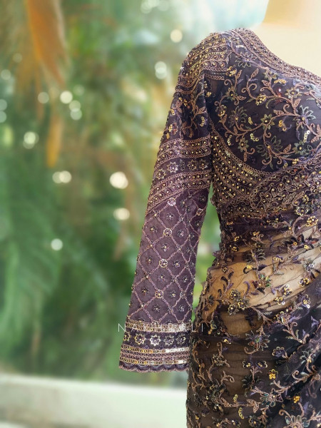 Amethyst Net Saree with Zari and Sequin Embroidery
